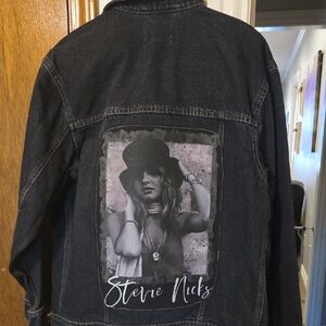 Universal Thread Black Denim Jacket with Graphic Design